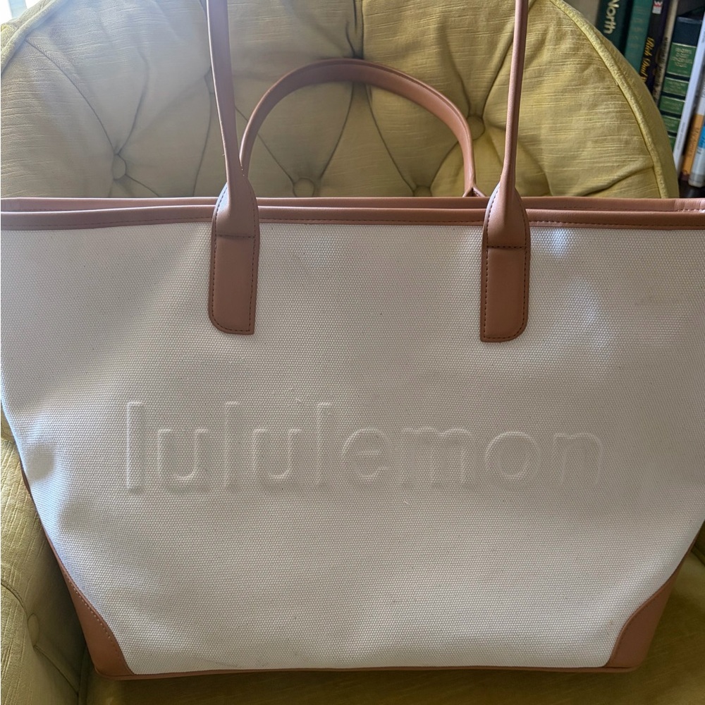 Lululemon White and Brown Canvas Tote Bag and pouch (2 pcs)